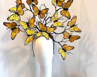 Butterfly Headpiece- Derby- Orange monarch, butterfly hat