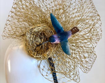 Hummingbird headband- Gold Fascinator- I love Hummingbirds