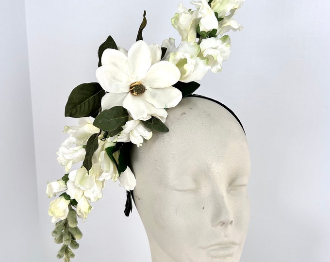 White Fascinator Flower Headband- Derby -Wedding