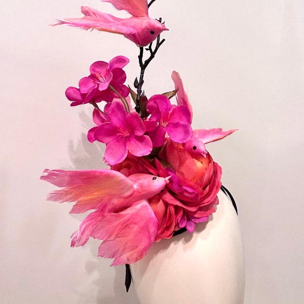 Bird Fascinator- Pink Derby Hat- Ladies Luncheon