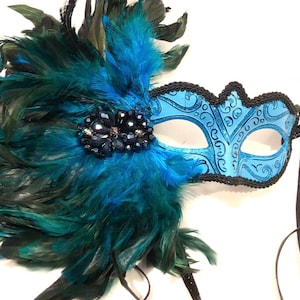 Feather Masquerade Mask -Turquoise mask- Mardi Gras