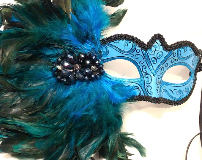 Feather Masquerade Mask -Turquoise mask- Mardi Gras