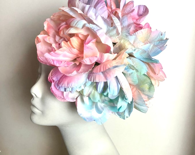 Multi color fascinator- Derby- peony headpiece- Tea party