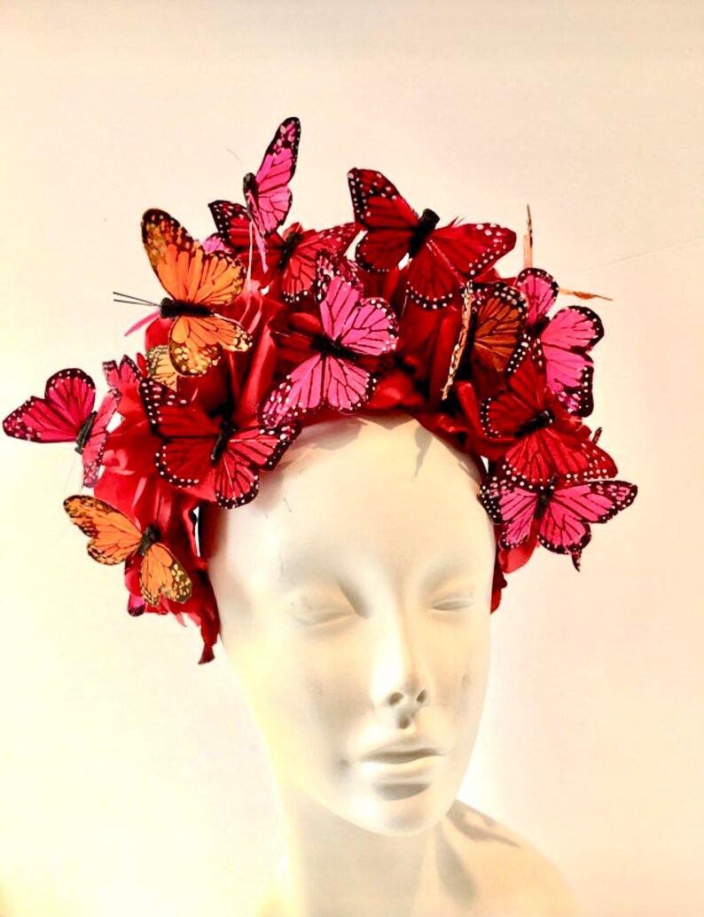 Butterfly Headpiece Red Fascinator Hat butterfly Costume Etsy