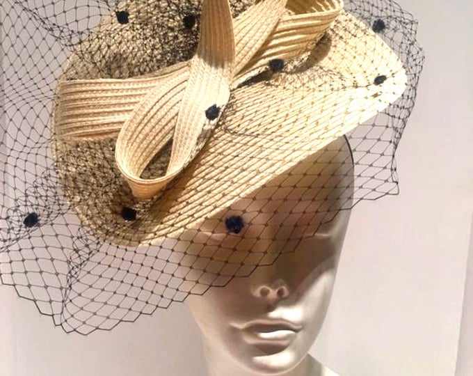 Tan Fascinator- Birdcage veil Fascinator - Derby-  Wedding  - Horse Show - Racing hat