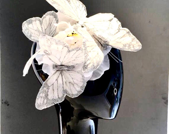 Diner en Blanc headpiece -White Fascinator-  Butterfly headband
