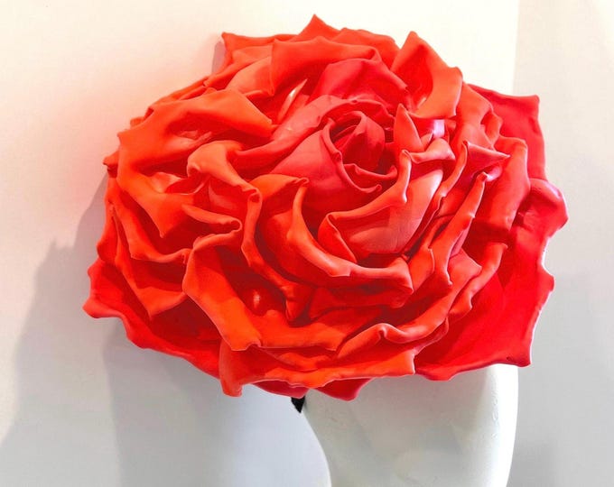 Large Rose Fascinator -Coral hat- Derby- Orange Hat