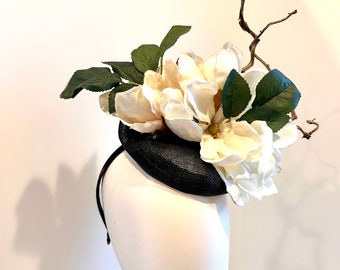 Ivory and black magnolia Fascinator -Derby- polo match