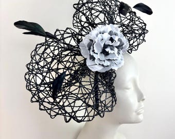 Black bow Fascinator- Tea party- Racing hat- Wedding