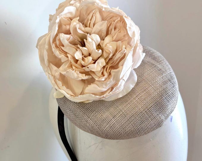 Blush gray Fascinator- Derby Hat- lunch Hat- Wedding