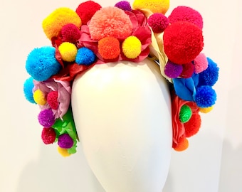 Pom pom Headpiece - Music fest headband -Multi color