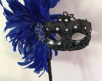 Blue masquerade Mask- Masks on a stick   Halloween