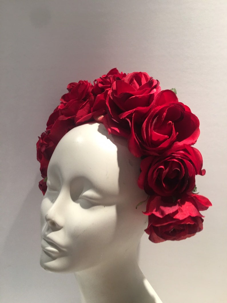 Red Rose headdress Floral headband image 6