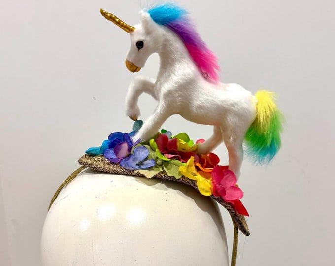 Unicorn headband- Rainbow flower fascinator- Derby