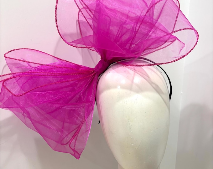 Large pink Bow Fascinator -Derby- Hot pink Headband