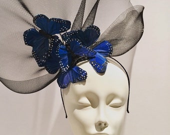 Schmetterling Fascinator - Blauer Hut - Derby -Tea Party