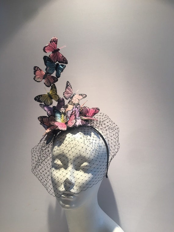Butterfly Fascinator for Wedding veiled 