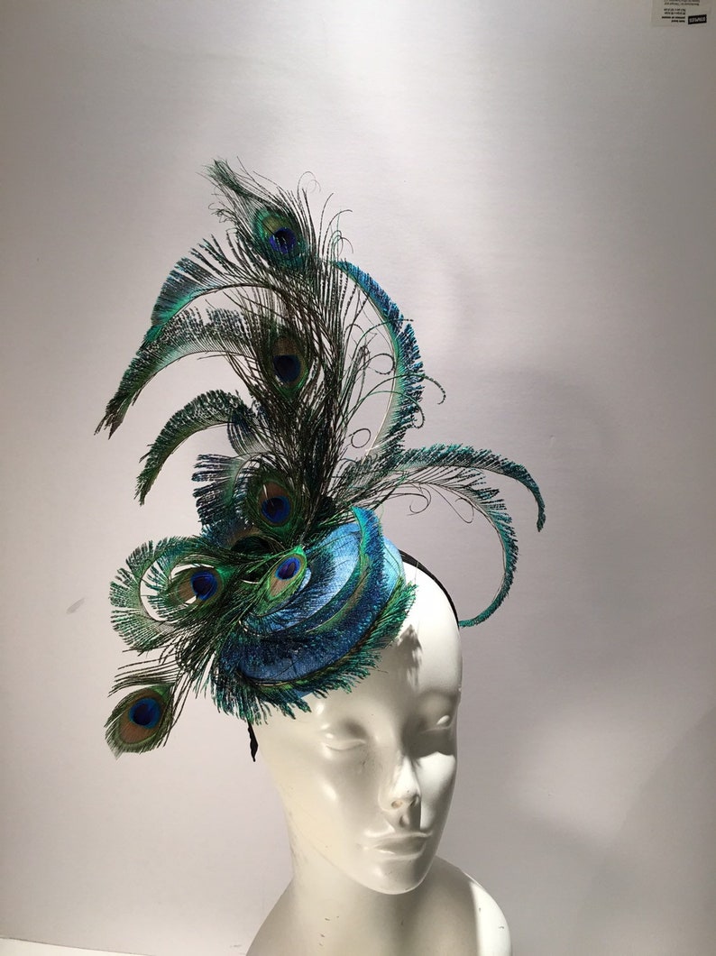 Peacock Fascinator- Navy Hat- Derby image 7