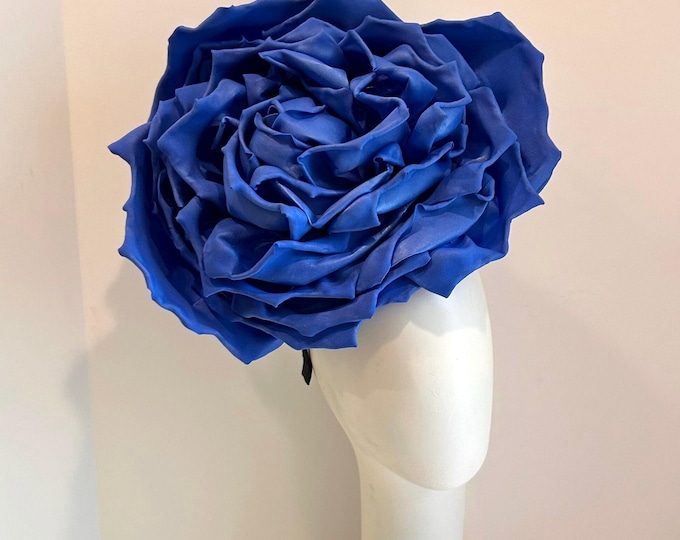 Large blue Rose Fascinator -Racing -Wedding hat