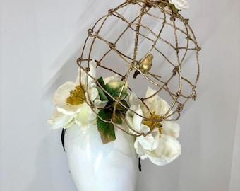Birdcage Fascinator with swinging bird- Derby -Unique headpiece
