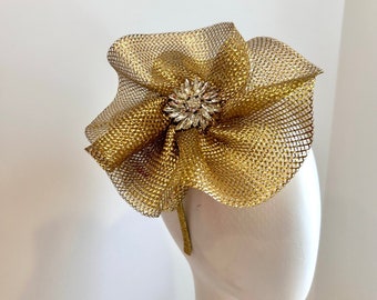 Gold fascinator with rhinestone- Derby- Wedding