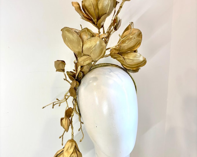 Gold Fascinator- Derby -Flower Headpiece- Wedding