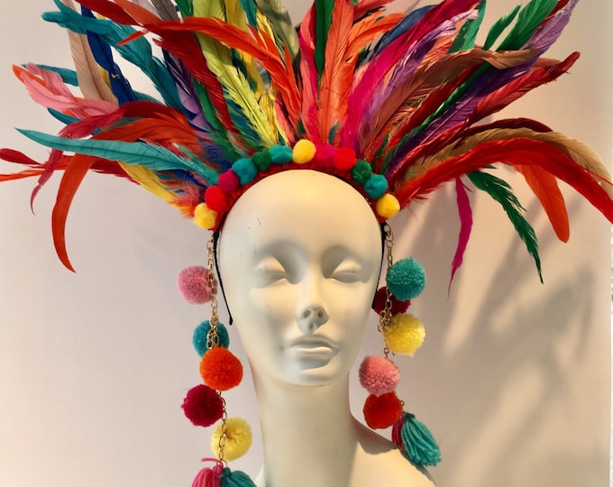 Pom pom headpiece- Feather Headdress