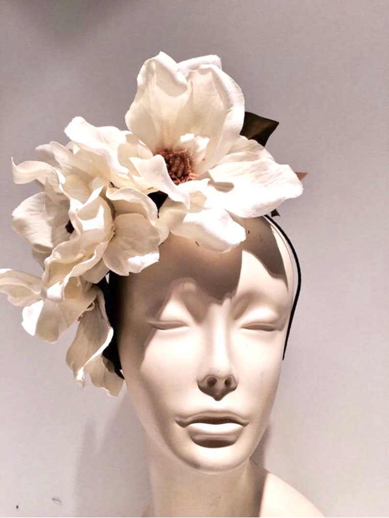 Bridal Fascinator Magnolia Headband Wedding Tea Party Ivory (shown)