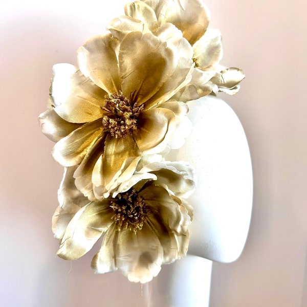 Gold fascinator - Magnolia headband-Derby- Wedding- Luncheon