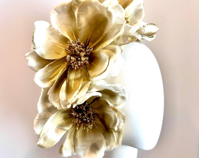 Gold fascinator - Magnolia headband-Derby- Wedding- Luncheon