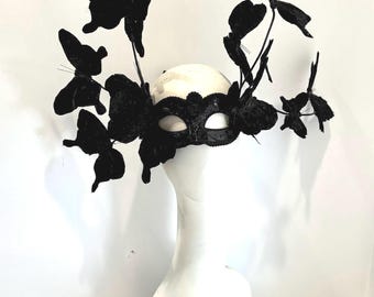 Máscara de mascarada de mariposa - Bola blanca y negra - Máscara