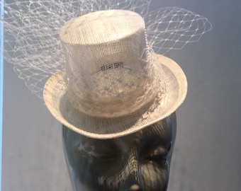 Top Hat- Ivory Fascinator- Straw Hat- Bridal- Kentucky Derby
