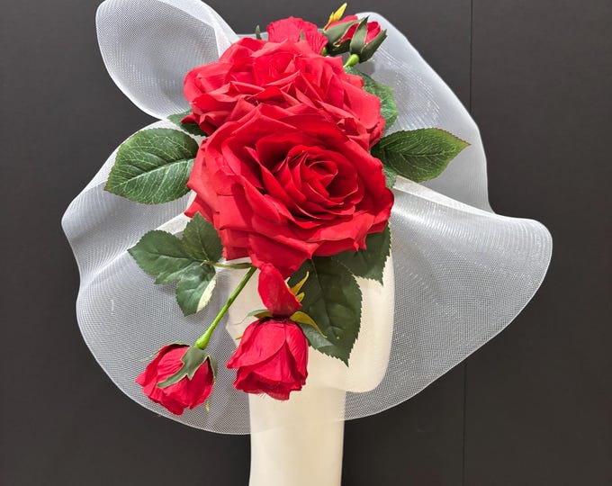 Large Red Rose hats- Wedding- Derby - Floral Fascinator