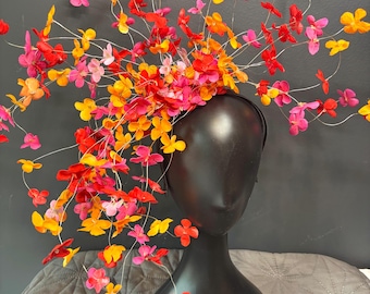 Pink, Red, Orange Fascinator- Derby- Wedding- Ascot