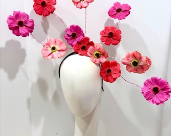 Pink Flower fascinator- Derby Hat - Luncheon Headpiece