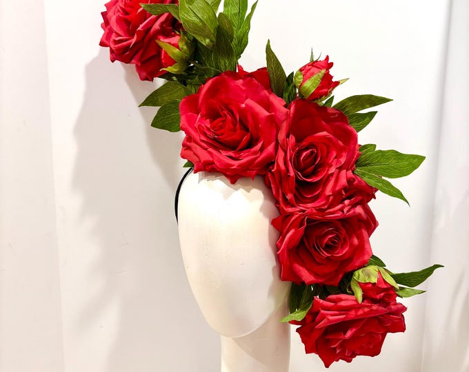 Red rose Fascinator- Run for the roses- Derby- Lunch hat