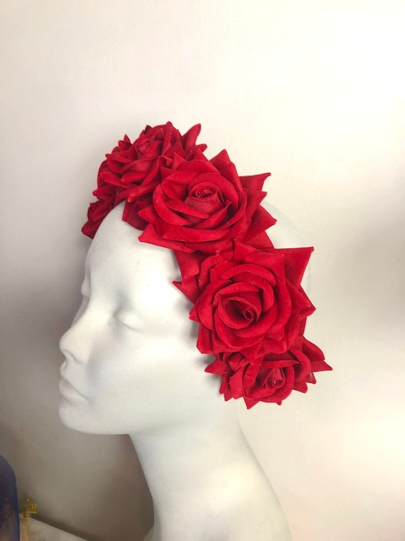 Red Rose Headband- Derby- Day of the Dead Headband - Etsy display picture 3