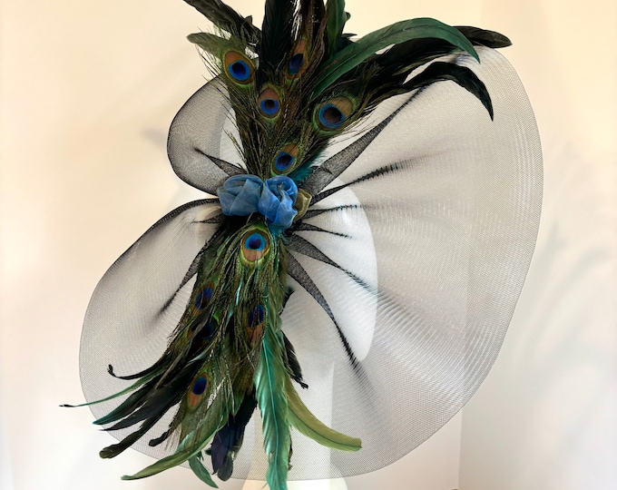 Peacock Fascinator- NYC Hat- Blue Green