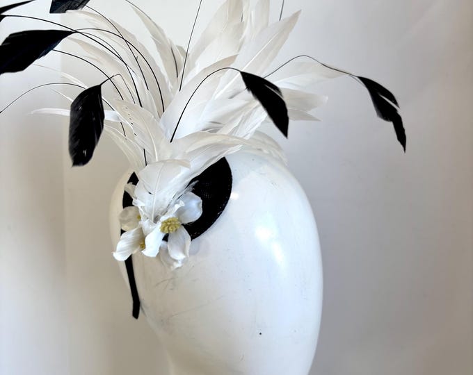 Black white Fascinator- Fashion Derby Hat- Black white ball