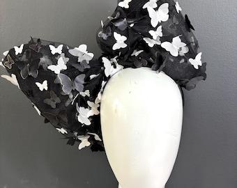 Black and white Bow fascinator- Butterfly headband- Derby