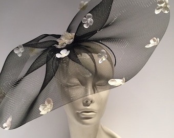 Black Fascinator- Derby Floral headpiece