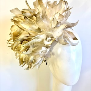 Beige Fascinator- Kentucky Derby- Wedding- Tea party - White/ Gold and beige color