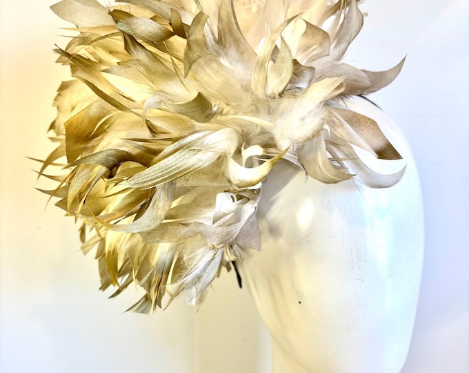 Beige Fascinator- Kentucky Derby- Wedding- Tea party - White/ Gold and beige color