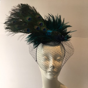 Blue Fascinator Peacock Headpiece Mad Hatter Derby image 7