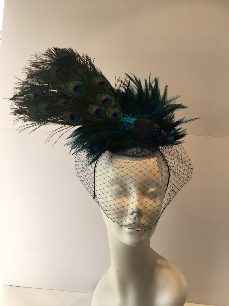 Blue Fascinator Peacock Headpiece Mad Hatter Derby image 7