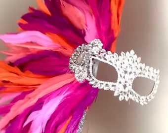 Masquerade Mask Luxury Pink Crystal, Rhinestone Eye Mask, Elegant Party ...