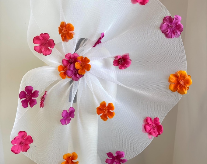 Pink Orange Fascinator- Wedding- Flower headpiece- Derby- Tea party