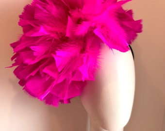 Hot pink Feather Fascinator- Tea party Headband  -Derby