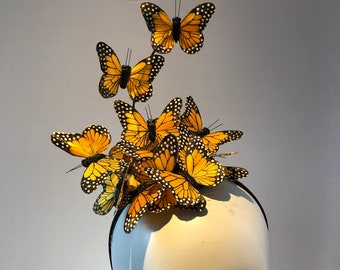 Orange Fascinator- Derby Butterfly Headdress- High Tea