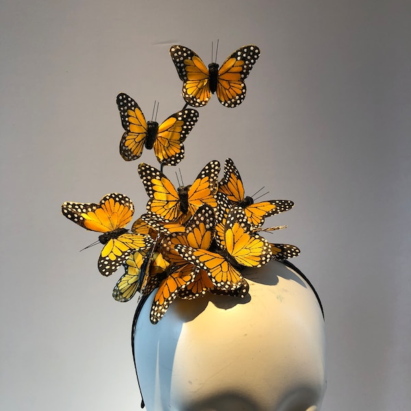 Orange Fascinator- Derby Butterfly Headdress- High Tea